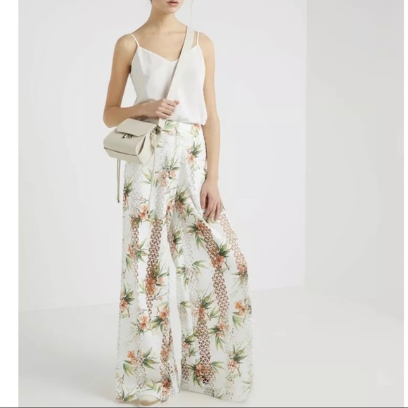 PATBO Intermix Lattice floral lace wide leg peek a boo boho pants 4 - Picture 1 of 5